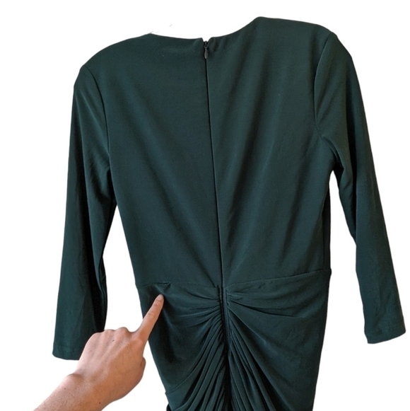 Betsy & Adam Cascade Ruffle Ruched Jersey Long Formal Dress Green 2 NWT - Picture 7 of 11
